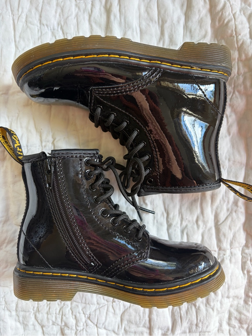 Kids Black Patent Combat Boots,